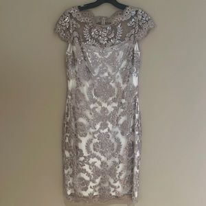 Tadashi Shoji Cream Dress with Rose Gold Lace Overlay